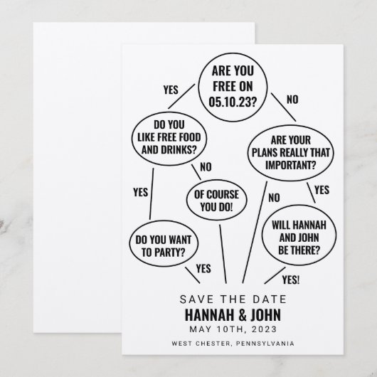 Funny Flow Chart Wedding Save the Date (Voorkant / Achterkant)