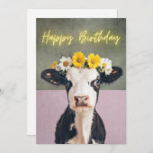 Funny Flower Koe Verjaardag Kaart (Voorkant / Achterkant)