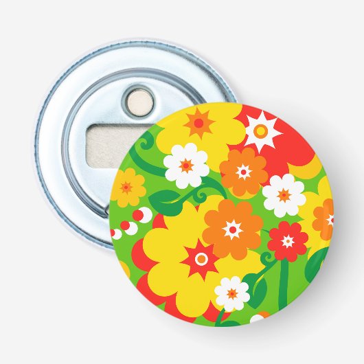 Funny Flower Power Wallpaper Button Flesopener (Voorkant)