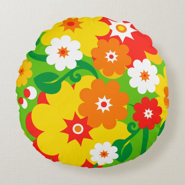 Funny Flower Power Wallpaper Rond Kussen (Voorkant)