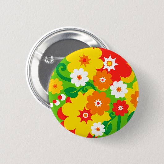 Funny Flower Power Wallpaper Ronde Button 5,7 Cm (Voorkant /achterkant)