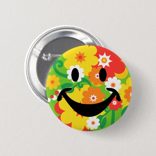 Funny Flower Power Wallpaper Ronde Button 5,7 Cm (Voorkant /achterkant)