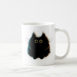Funny fluffy cat mok koffie