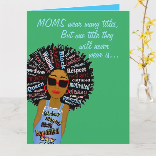 Funny Fly Word Art Afro-Amerikaanse Moederdag Kaart (Gele Bloem)