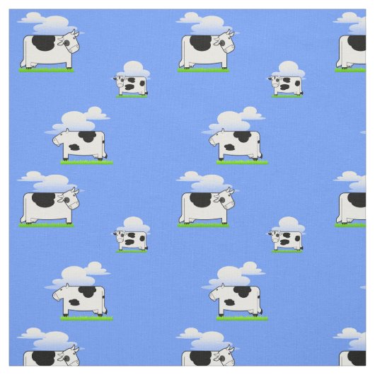 Funny Flying Cows and Clouds Pattern Stof (Swatch)
