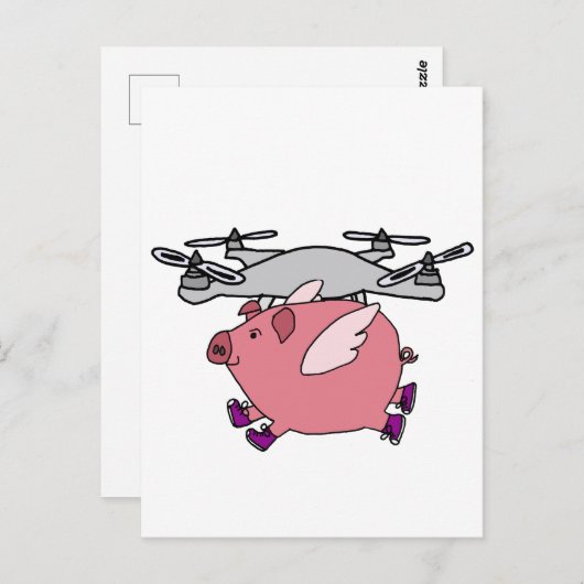 Funny Flying Pig Drone Cartoon Briefkaart (Voorkant / Achterkant)