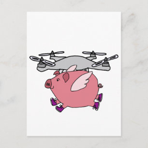 Funny Flying Pig Drone Cartoon Briefkaart