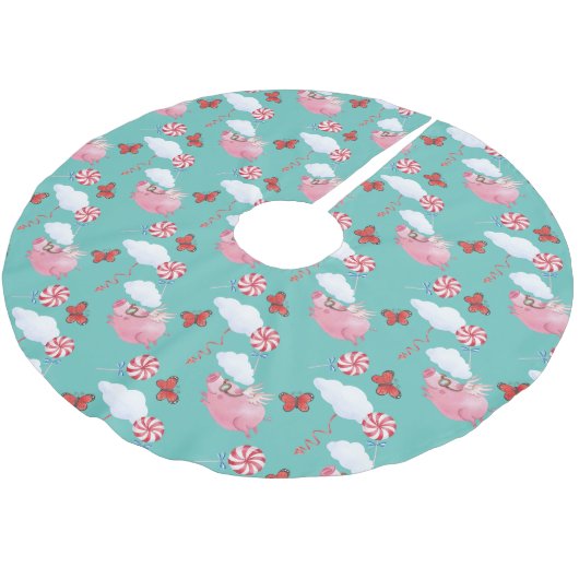 Funny Flying Pig Pattern Kerstboom Rok (Gekanteld)