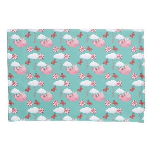 Funny Flying Pig Pattern Kussensloop (Voorkant)
