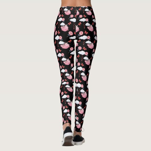 Funny Flying Pig Pattern Leggings (Achterkant)
