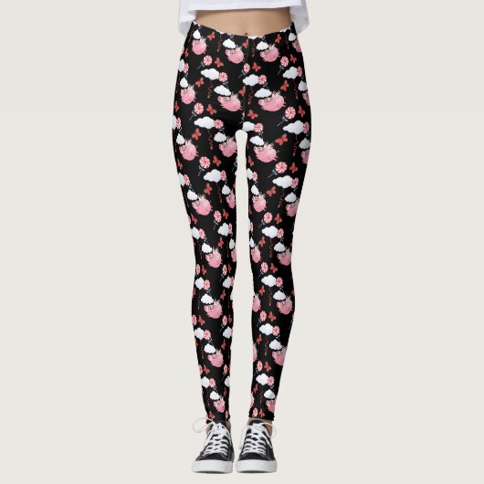 Funny Flying Pig Pattern Leggings (Voorkant)