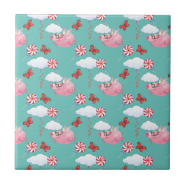 Funny Flying Pig Pattern Tegeltje