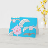 Funny Flying Pigs and Bemused Crow Kaart (Gele Bloem)