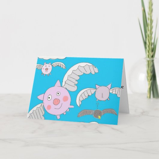 Funny Flying Pigs and Bemused Crow Kaart (Voorkant)