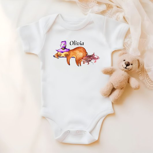 Funny Flying Sloth Witch Baby Bodysuit