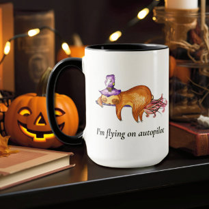 Funny Flying Sloth Witch Combo Mok, 15 oz Mok