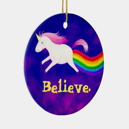 Funny Flying Unicorn Farage a Rainbow Keramisch Ornament (Rechts)