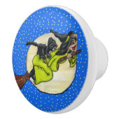 Funny Flying Witch Black Cat Moon Stars Halloween Keramische Knop (Rechts)