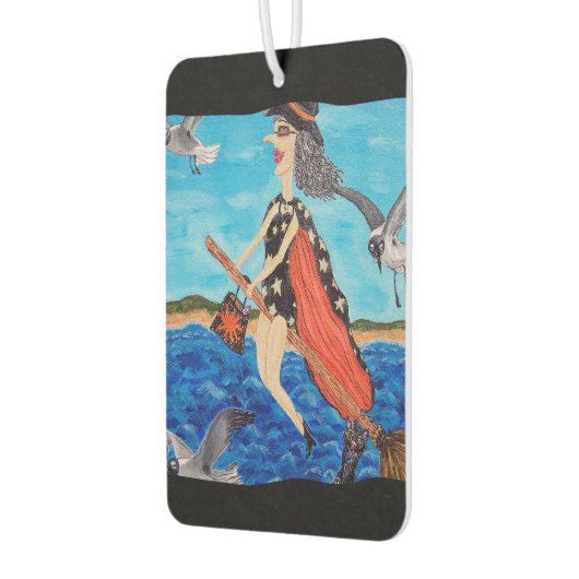 Funny Flying Witch Broom Cat Seagulls Beach Luchtverfrisser (Links)