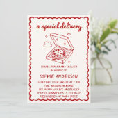 Funny Food A Special Delivery Pizza Baby Shower Kaart (Staand voorkant)