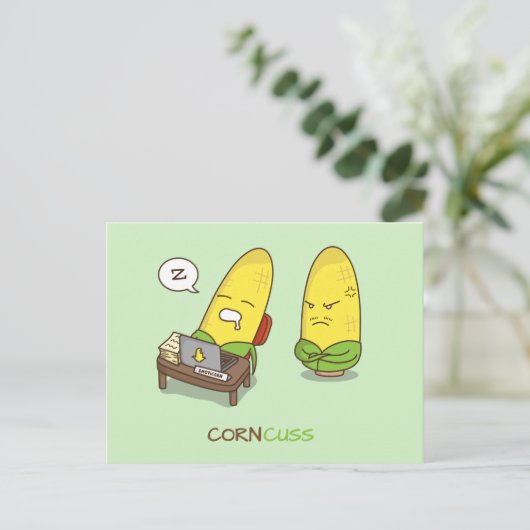 Funny Food Coma Concuss Corn Pun Humor Briefkaart (Staand voorkant)