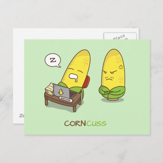 Funny Food Coma Concuss Corn Pun Humor Briefkaart (Voorkant / Achterkant)