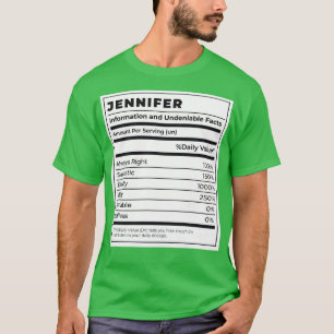 Funny Food Label Vrouw Ingrediënten JENNIFER T-shirt