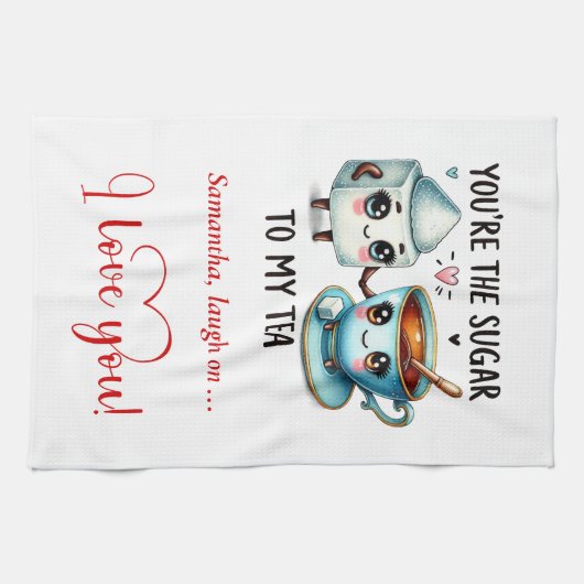 Funny Food Love Gift Kitchen Towel Personalized Theedoek (Horizontaal)