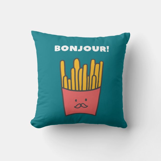 Funny Food Pun Humor French Fries Bonjour Kussen (Voorkant)