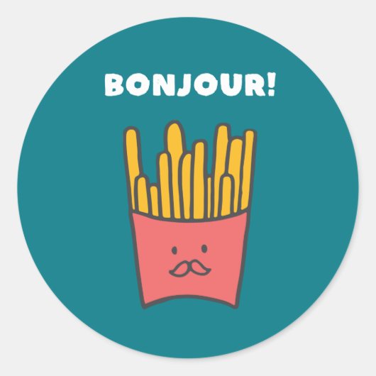 Funny Food Pun Humor French Fries Bonjour Ronde Sticker (Voorkant)