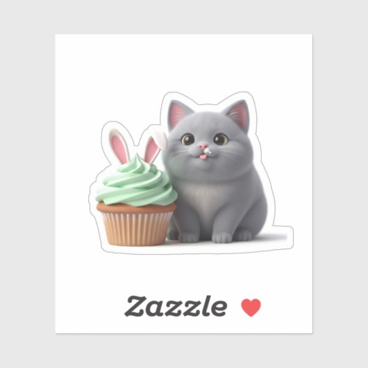 Funny Foodie Cat Eating Easter Bunny Cupcake  Sticker (Vel)