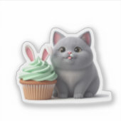 Funny Foodie Cat Eating Easter Bunny Cupcake  Sticker (Voorkant)