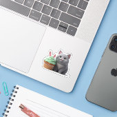 Funny Foodie Cat Eating Easter Bunny Cupcake  Sticker (Laptop met iPhone)