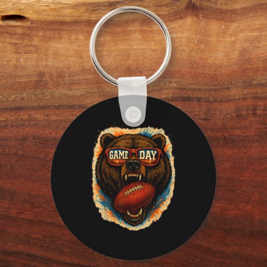 Funny Football Bear With Sungles, Game Day Bear Sleutelhanger (Voorkant)
