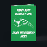 Funny Football Green Son 30th Birthday Kaart<br><div class="desc">Grappig Football Green Son, 30th Birthday, een uniek ontwerp dat gemaakt is voor iedereen die op zijn verjaardag iets speciaals zoekt voor zijn zoon. Het ontwerp kenmerkt een grappig grafisch football in de voorzijde met klantgerichte teksten die u kunt personaliseren, zodat, aarzel niet om het aan te passen om uw...</div>