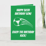 Funny Football Green Son 30th Birthday Kaart<br><div class="desc">Grappig Football Green Son, 30th Birthday, een uniek ontwerp dat gemaakt is voor iedereen die op zijn verjaardag iets speciaals zoekt voor zijn zoon. Het ontwerp kenmerkt een grappig grafisch football in de voorzijde met klantgerichte teksten die u kunt personaliseren, zodat, aarzel niet om het aan te passen om uw...</div>