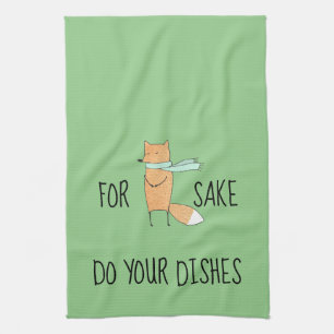 Funny for Fox Sake do Dishes Theedoek