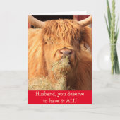 Funny for Husband Scottish Steer Birthday Kaart (Voorkant)