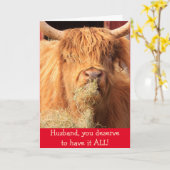 Funny for Husband Scottish Steer Birthday Kaart (Gele Bloem)