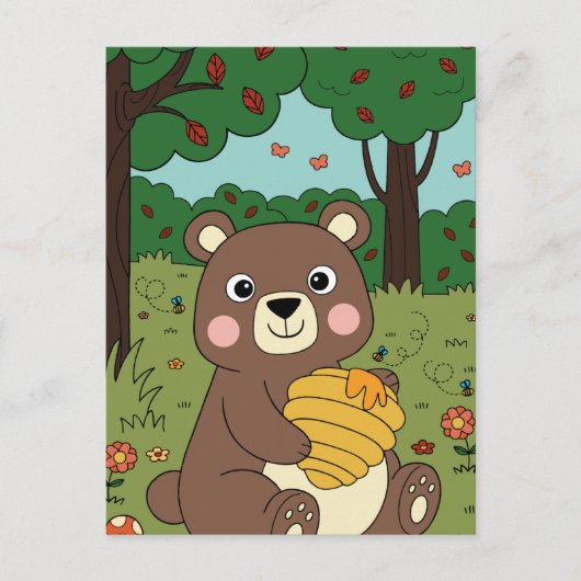 Funny Forest Baby Beer met Honey Jar Feestdagenkaart (Voorkant)