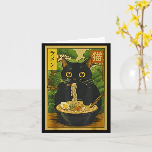 Funny Forest Ramen Cat Japanese Noodle Kitten Kaart (Gele Bloem)