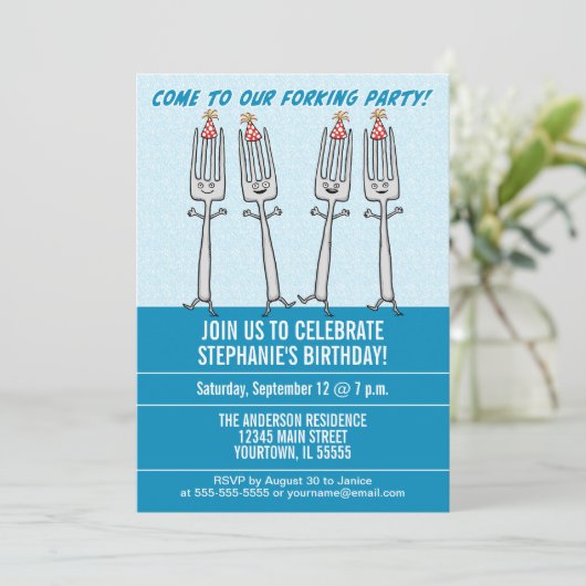 Funny Forking Birthday Party Kaart (Staand voorkant)