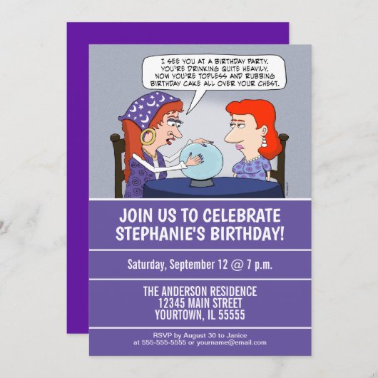 Funny Fortune Teller Birthday Party Kaart (Voorkant / Achterkant)