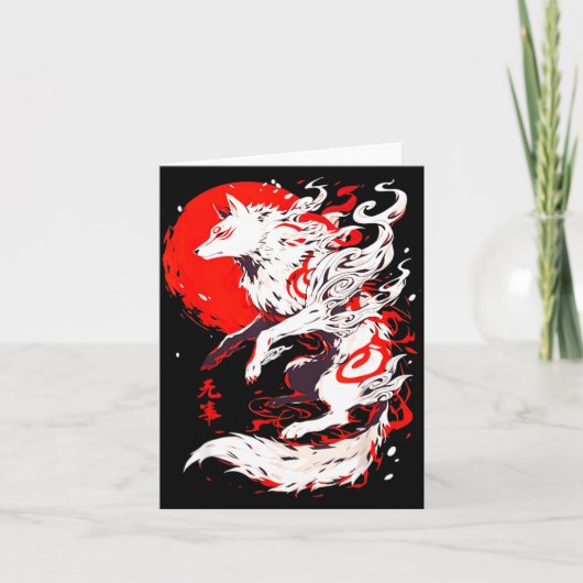 Funny Fox Animal Cute Okami Basic Japan Style Retr Kaart (Voorkant)