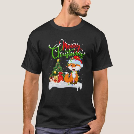 Funny Fox Dierenvriend Xmas verlichting met vier k T-shirt (Voorkant)