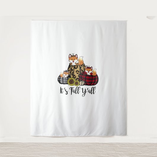 Funny Fox Het is Herfst Y'all Thanksgiving Dierenl Wandkleed (Voorkant)