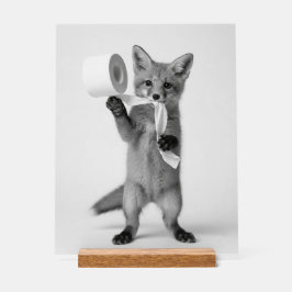 Funny Fox Holding Toilet Paper Minimalist Wildlife Acryl Bord