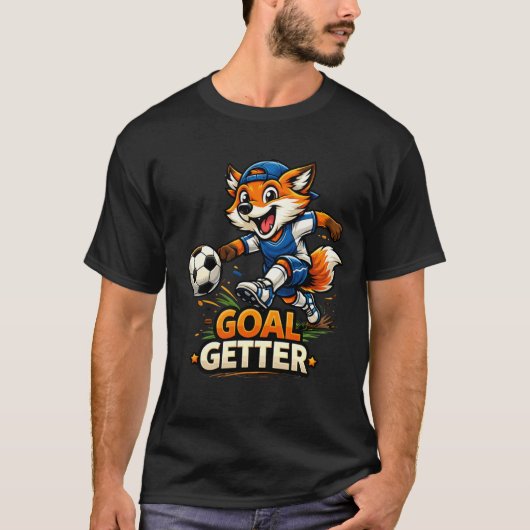 Funny Fox Playing Soccer Cartoon Design T-shirt (Voorkant)