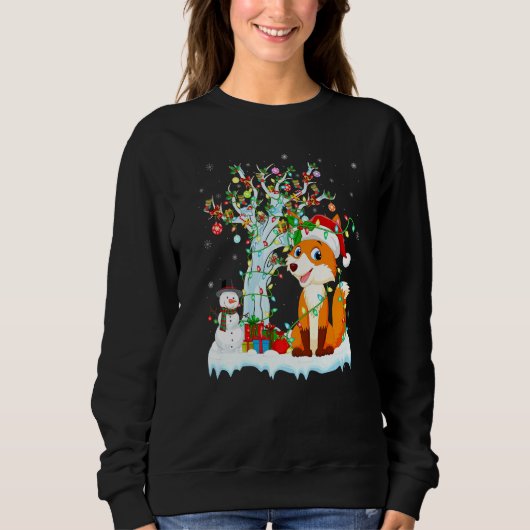 Funny Fox Xmas Tree Lighting Santa Hat Fox Christm Trui (Voorkant)