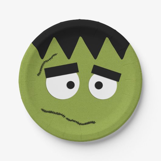 Funny Frankenstein Face voor Halloween Papieren Bordje (Voorkant)